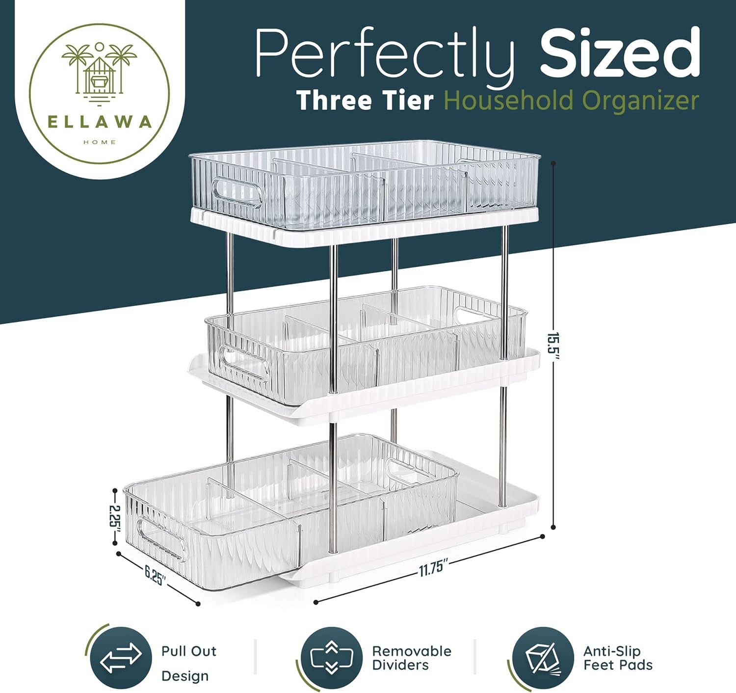 3-Tier under Sink Organizer – Pull-Out Storage for Kitchen & Bathroom – under Bathroom Sink Organizer, under Sink Organizer Storage, under Cabinet Storage Organizer