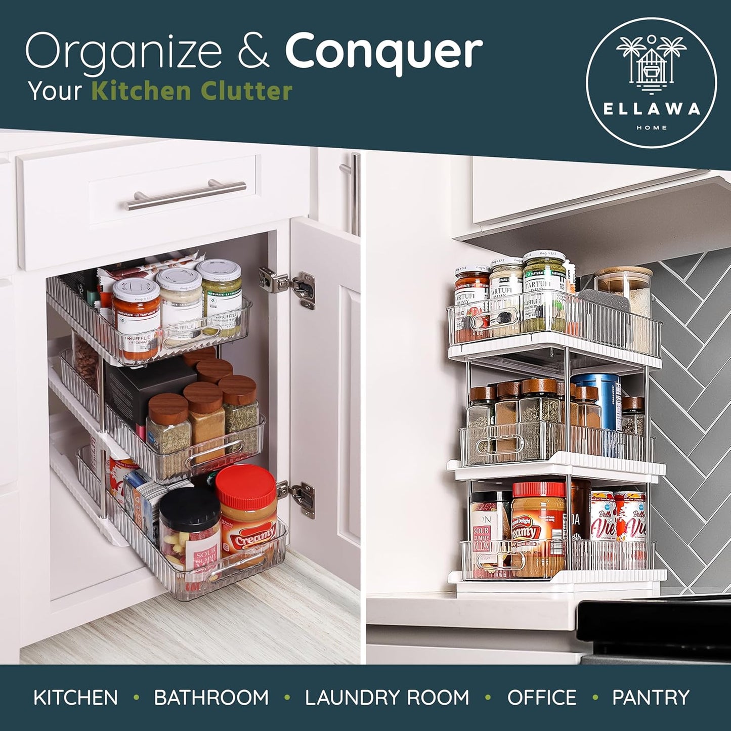 3-Tier under Sink Organizer – Pull-Out Storage for Kitchen & Bathroom – under Bathroom Sink Organizer, under Sink Organizer Storage, under Cabinet Storage Organizer
