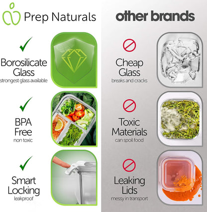 5 Pack Glass Container (34Oz) + 50 Pack Plastic Container