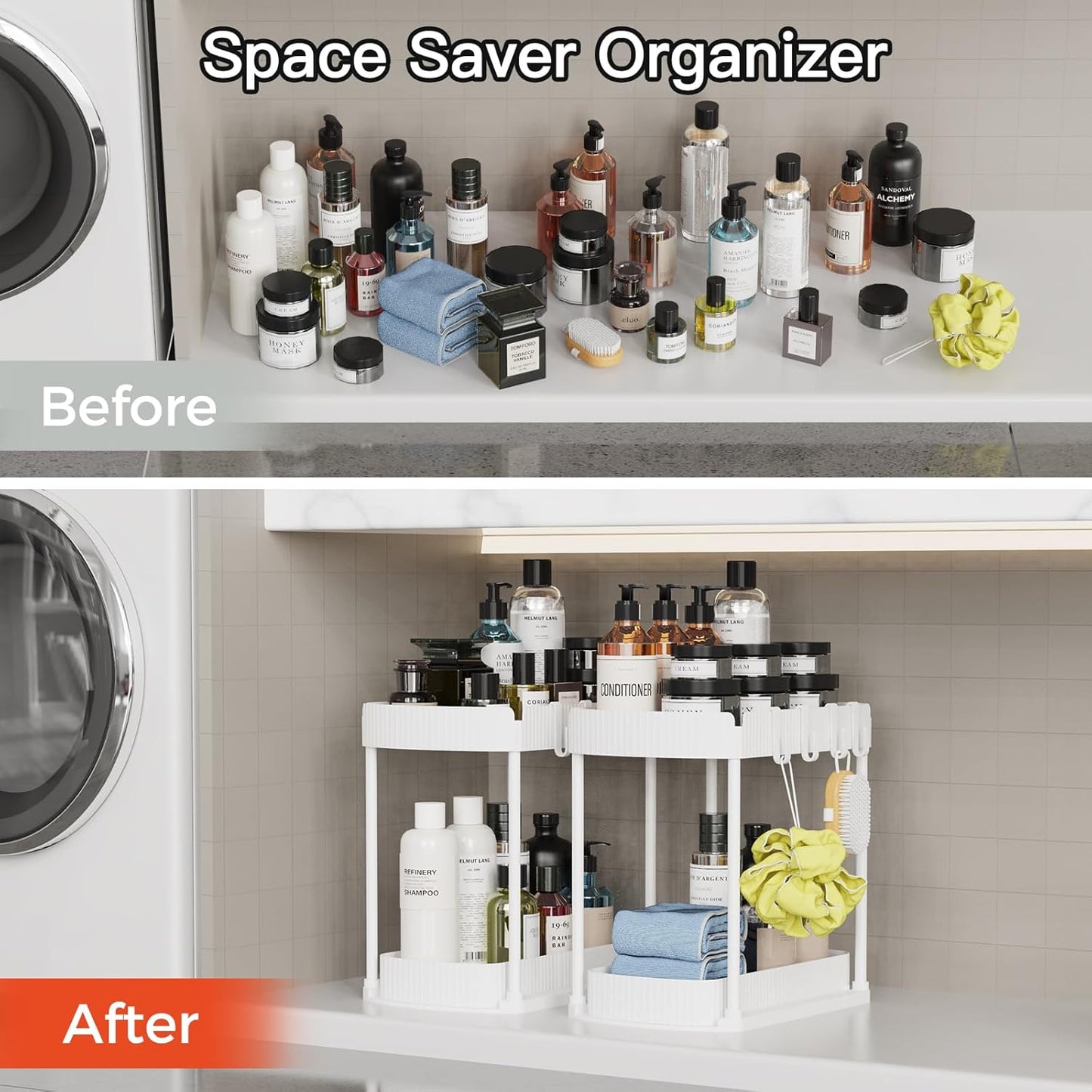 2 Pack Multi-Purpose Pull-Out Storage Organizers, under Sink Organizers and Storage for Bathroom & Kitchen, under Cabinet Organizers and Storage, 14.8 Inch, White
