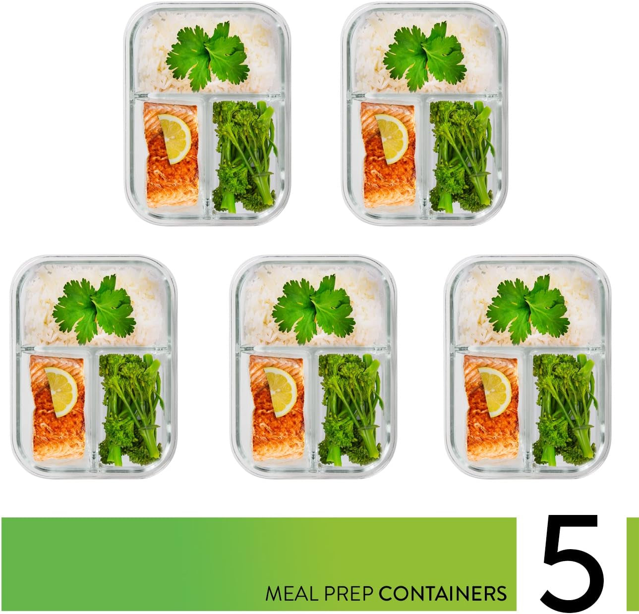 5 Pack Glass Container (34Oz) + 50 Pack Plastic Container