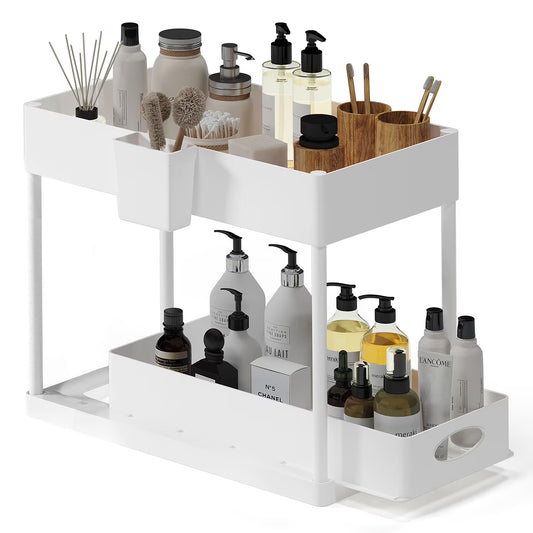 Hearth and Harbor under Sink Organizer, Bathroom Cabinet Organizer Pull Out Sliding Draw, under Cabinet Storage, None Slip Grip under Kitchen Sink Organizer, White (1-Pack)
