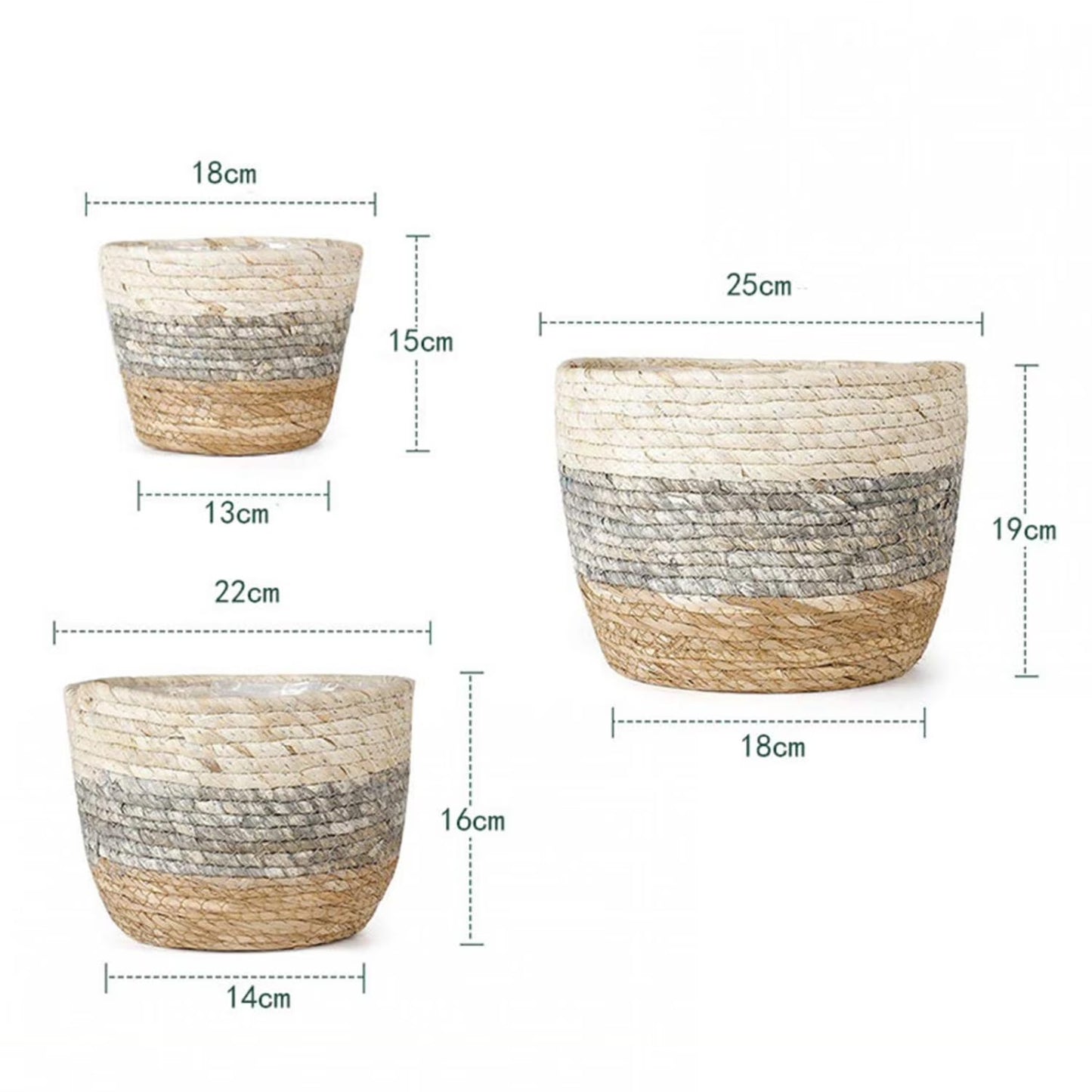 Storage Basket Bin Organizer, Sturdy Indoor Floor Planter with Handle, Woven Baskets for up to 8.7 Flower Pot Plant, Flower, White Black Brown Stripes